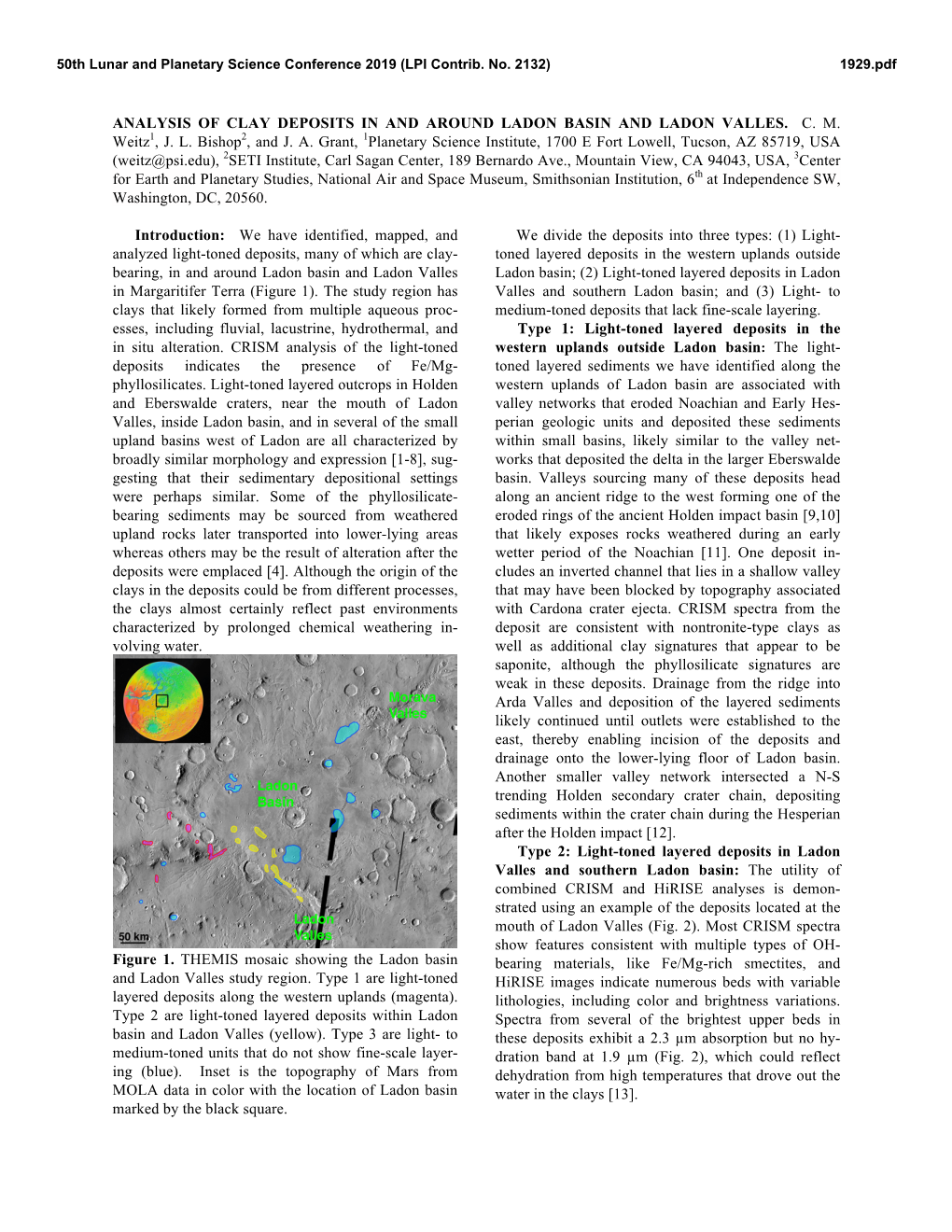 Analysis of Clay Deposits in and Around Ladon Basin and Ladon Valles