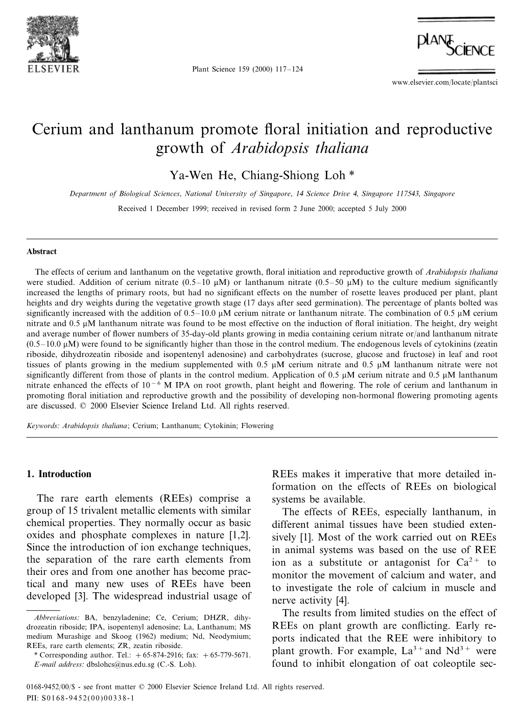 Cerium and Lanthanum Promote Floral Initiation and Reproductive Growth of Arabidopsis Thaliana