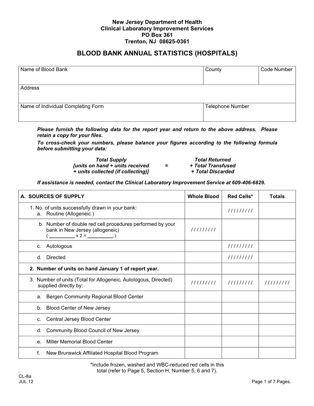 Blood Bank Annual Statistics (Hospitals)