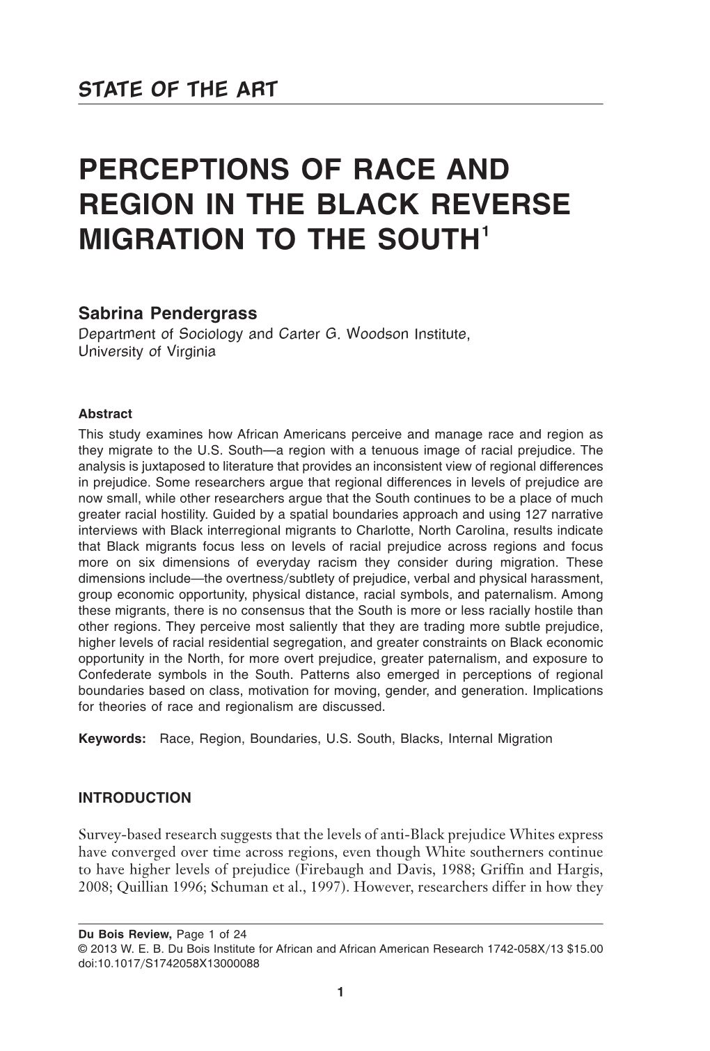 Perceptions of Race and Region in the Black Reverse Migration to the South1