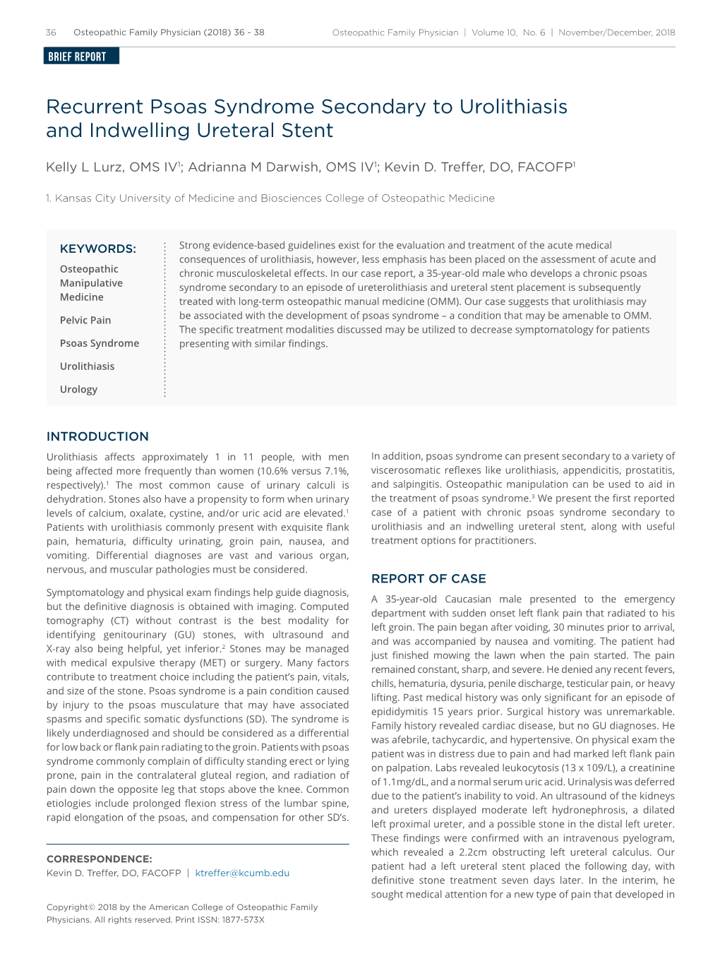 Recurrent Psoas Syndrome Secondary to Urolithiasis and Indwelling Ureteral Stent 37