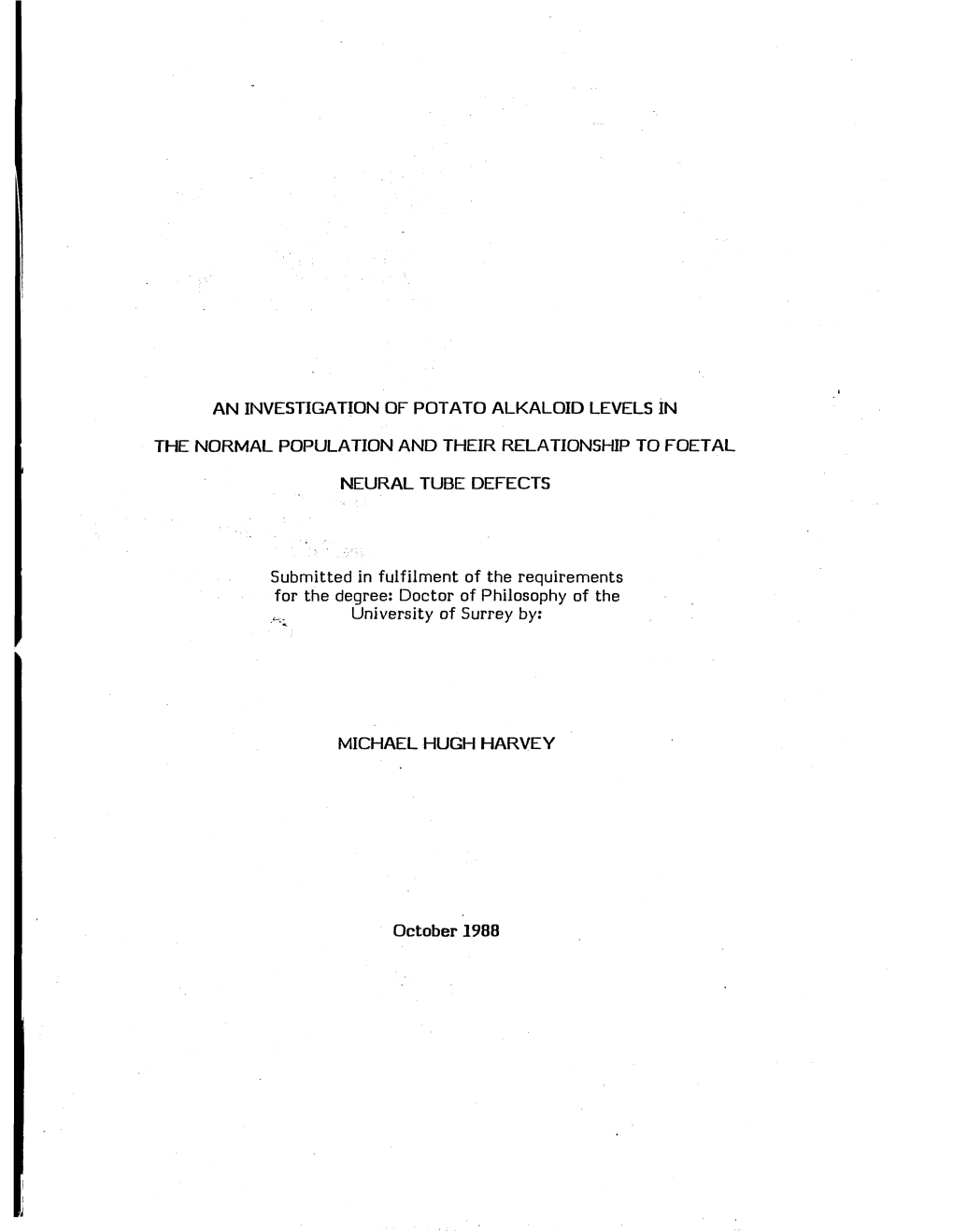 An Investigation of Potato Alkaloid Levels in The