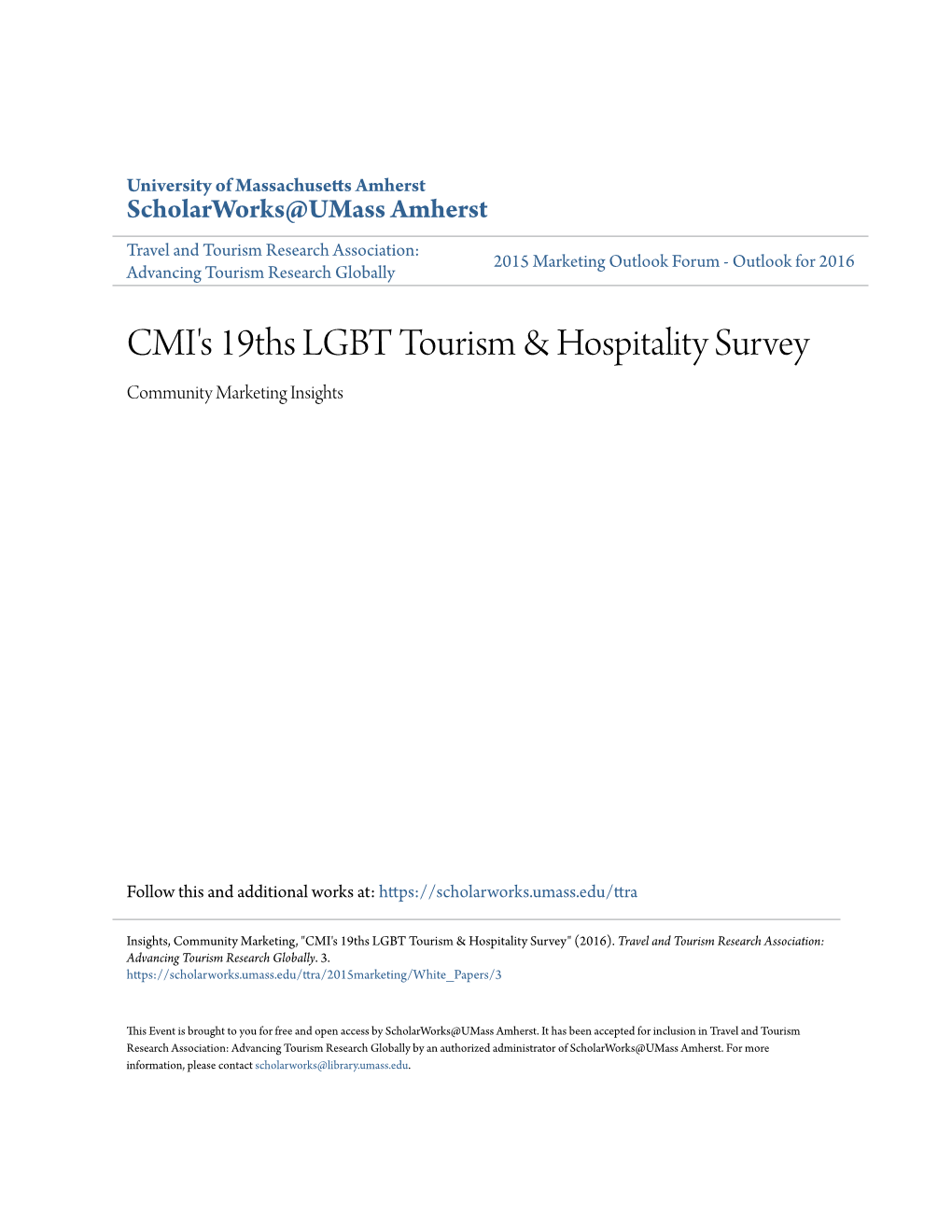 CMI's 19Ths LGBT Tourism & Hospitality Survey
