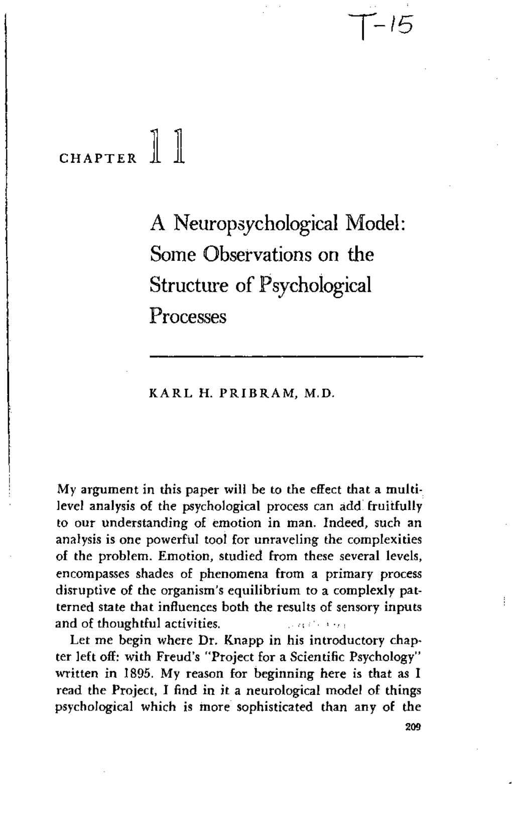 A Neuropsychological Model: Some Observations on the Structure of Psychological Processes