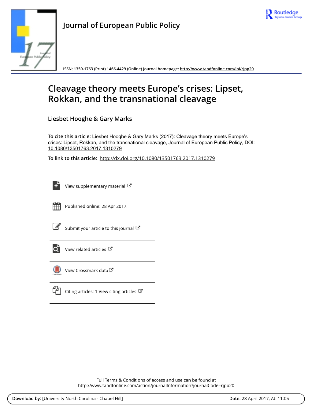Lipset, Rokkan, and the Transnational Cleavage