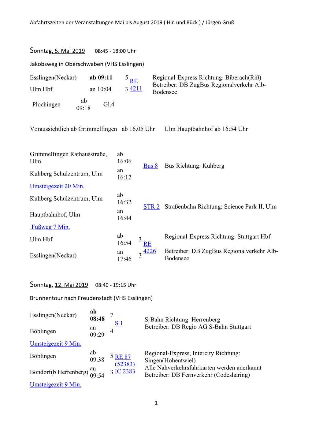 Sonntag, 5. Mai 2019 08:45 - 18:00 Uhr