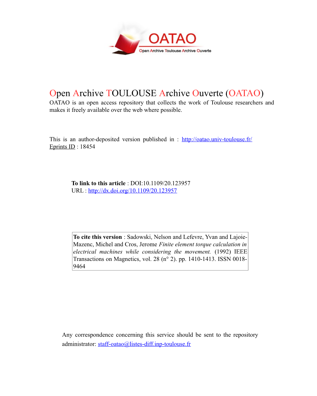 Finite Element Torque Calculation in Electrical Machines While Considering the Movement