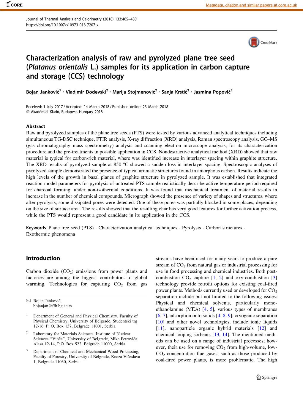 Characterization Analysis of Raw and Pyrolyzed Plane Tree Seed (Platanus Orientalis L.) Samples for Its Application in Carbon Capture and Storage (CCS) Technology