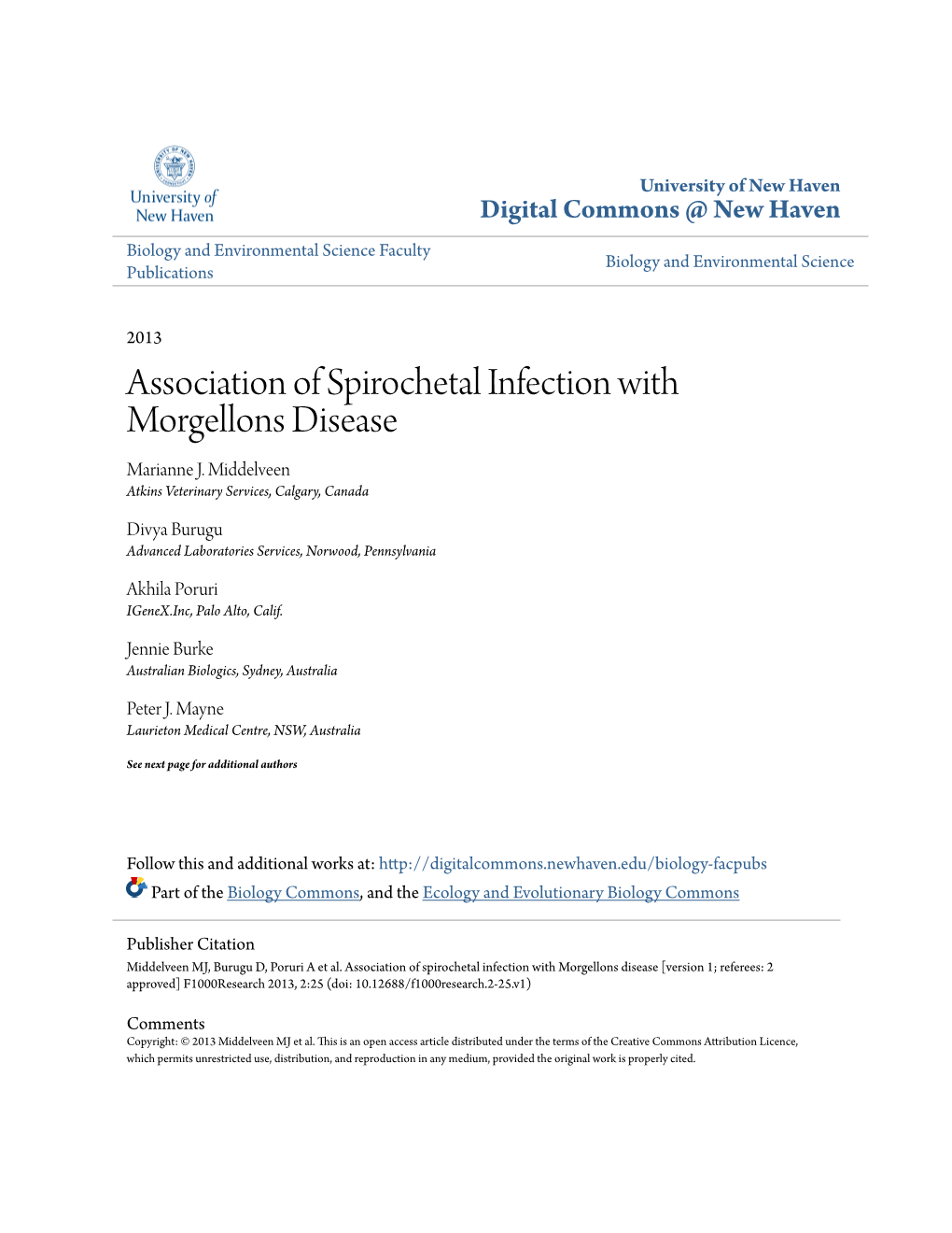 Association of Spirochetal Infection with Morgellons Disease Marianne J