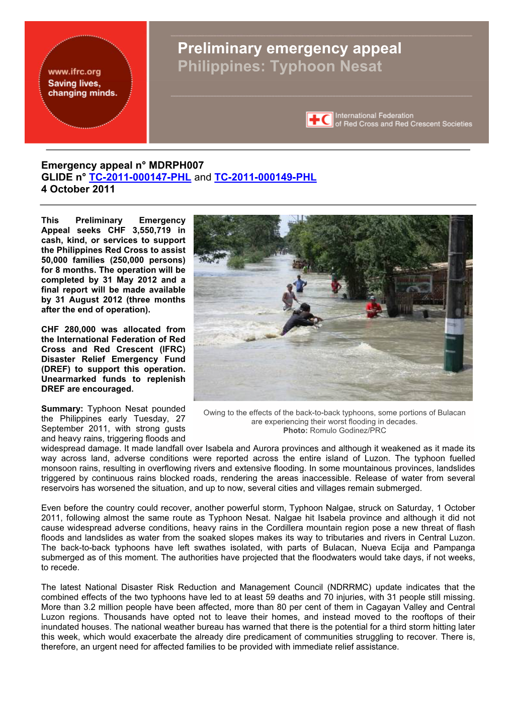Emergency Appeal Philippines: Typhoon Nesat