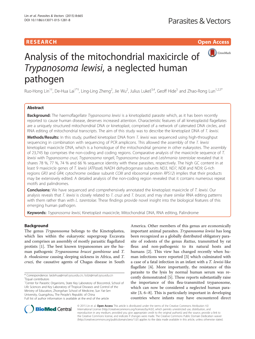 Analysis of the Mitochondrial Maxicircle of Trypanosoma Lewisi, A