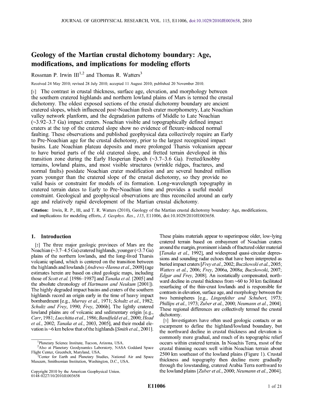 Geology of the Martian Crustal Dichotomy Boundary: Age, Modifications, and Implications for Modeling Efforts Rossman P