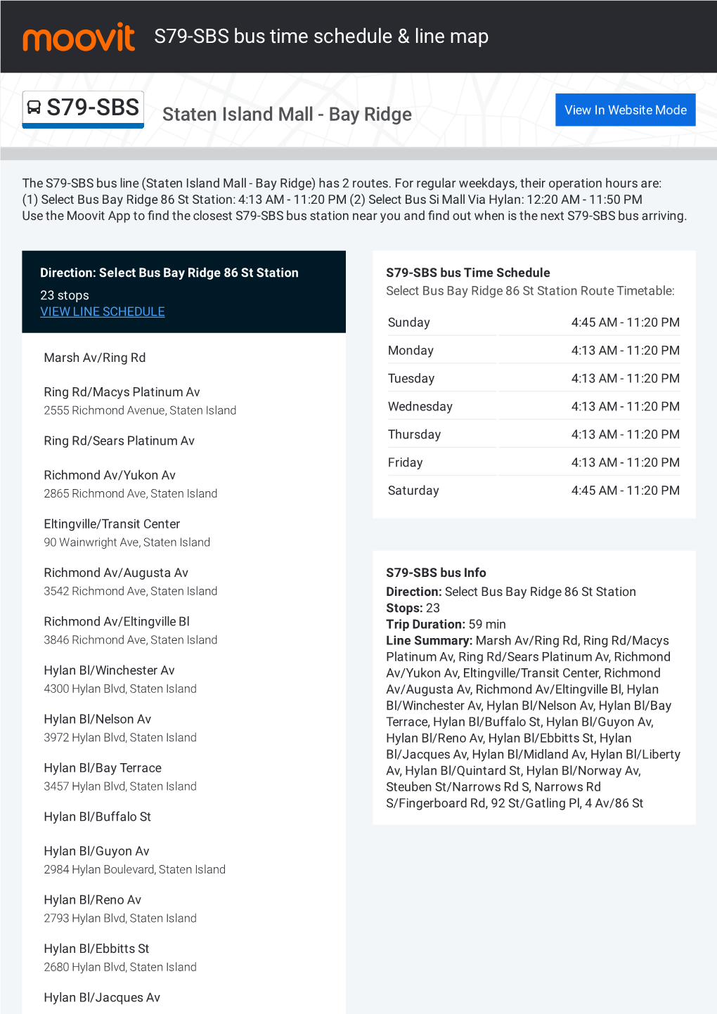 S79-SBS Bus Time Schedule & Line Route