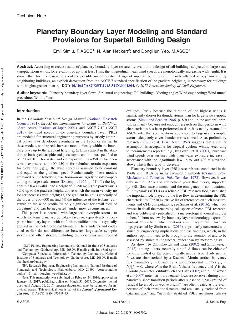 Planetary Boundary Layer Modeling and Standard Provisions for Supertall Building Design