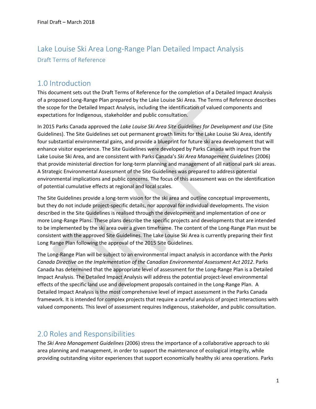 Lake Louise Ski Area Long-Range Plan Detailed Impact Analysis 1.0