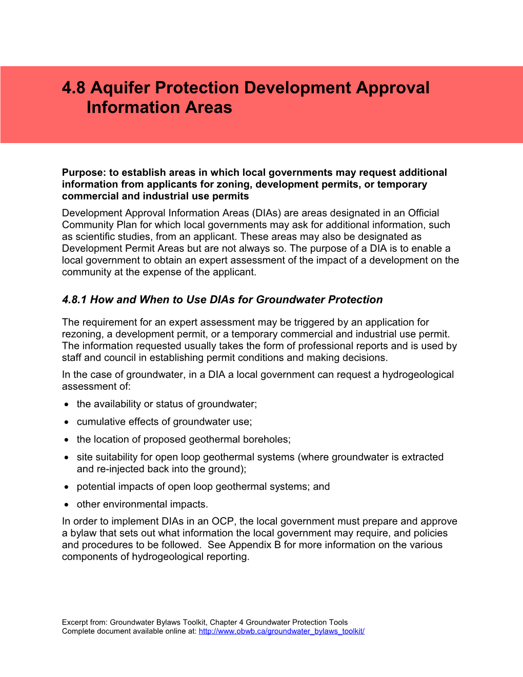 4.8 Aquifer Protection Development Approval Information Areas