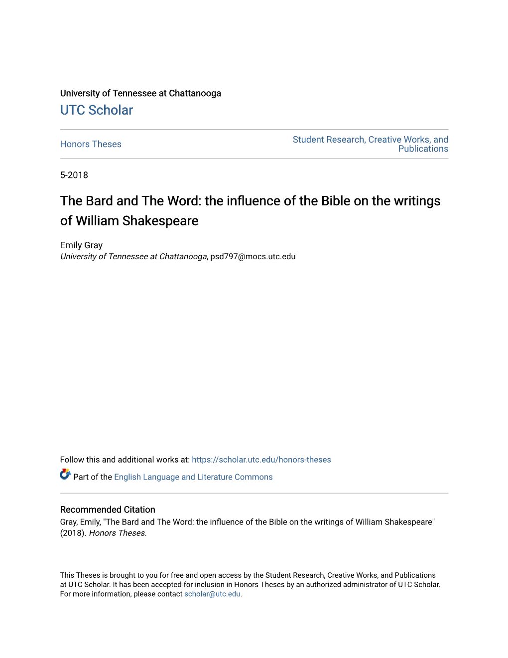 The Influence of the Bible on the Writings of William Shakespeare