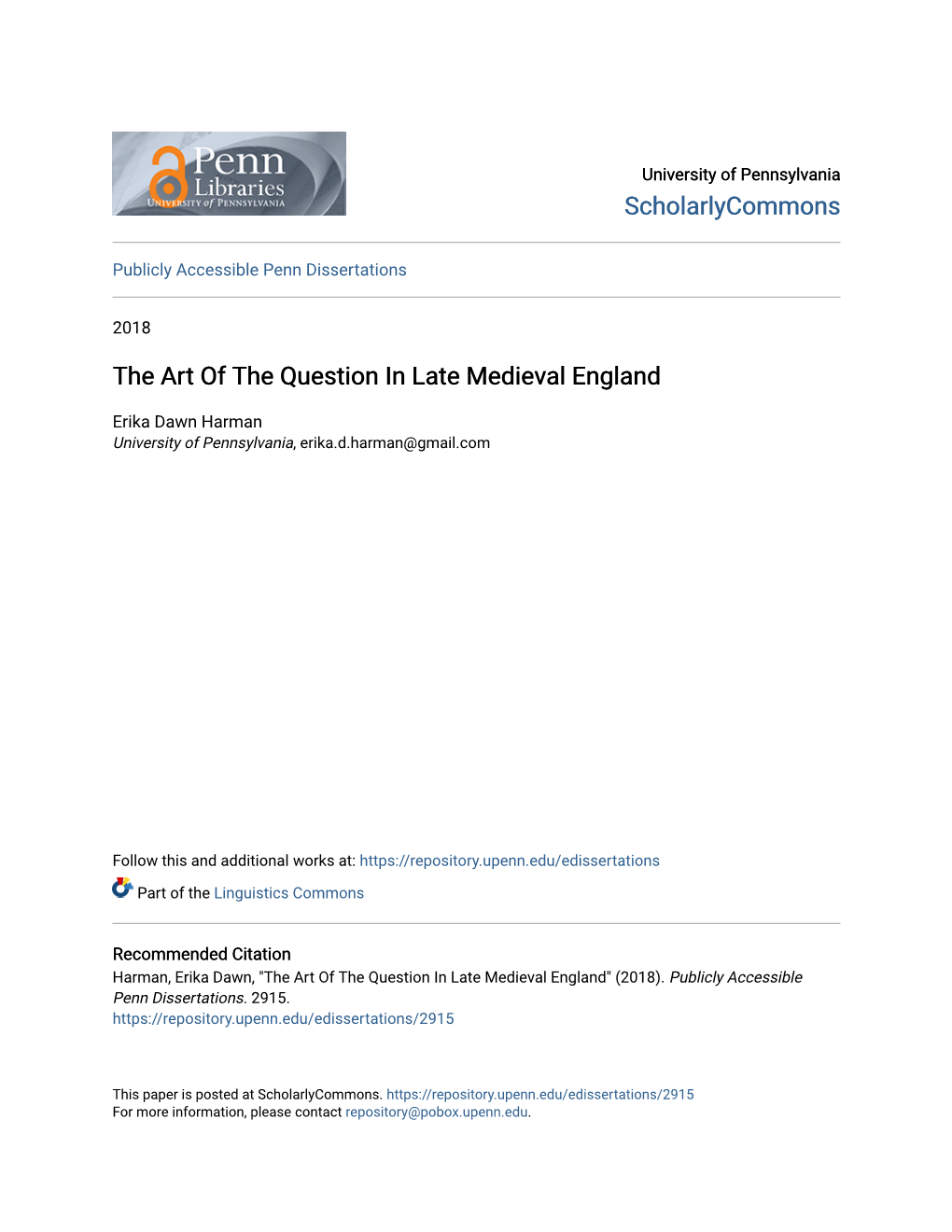 The Art of the Question in Late Medieval England