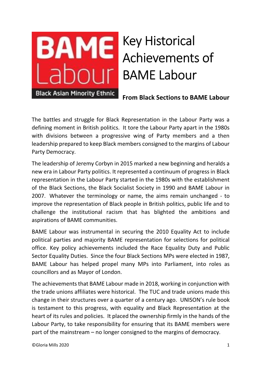 Key Historical Achievements of BAME Labour