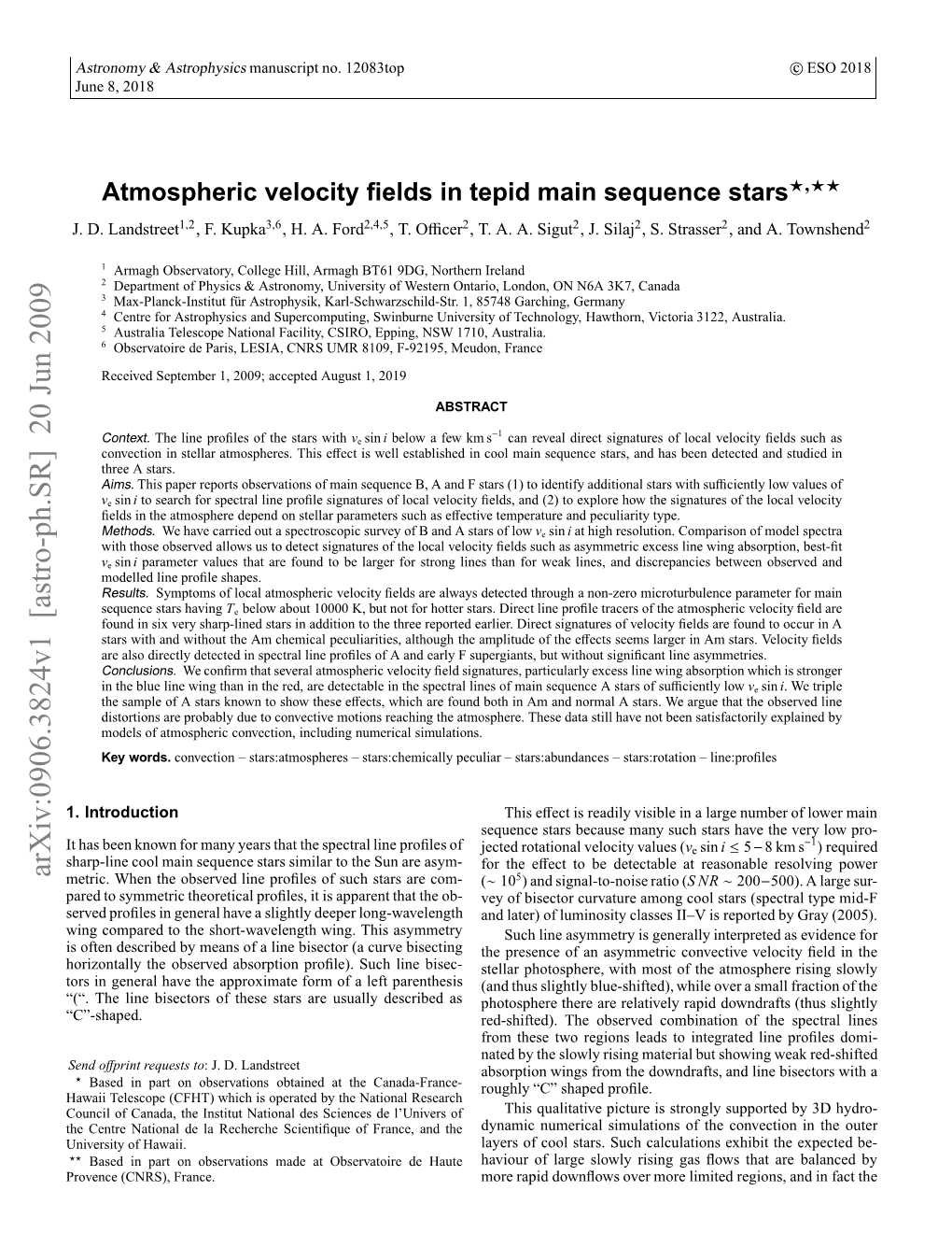 Atmospheric Velocity Fields in Tepid Main Sequence Stars