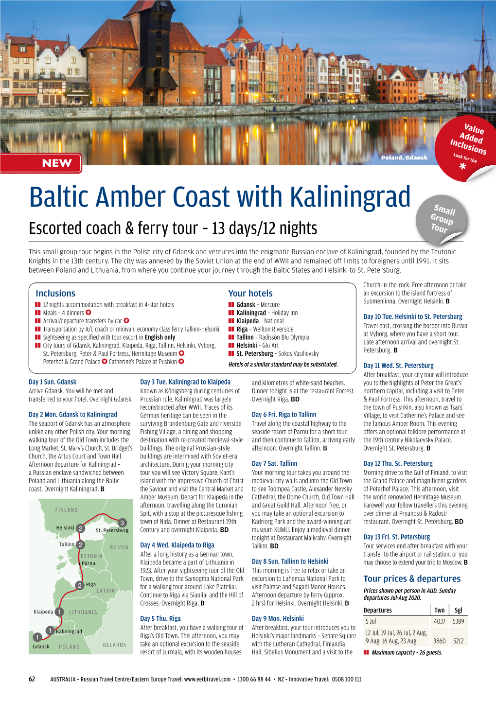 Baltic Amber Coast with Kaliningrad Small Group Escorted Coach & Ferry Tour – 13 Days/12 Nights Tour