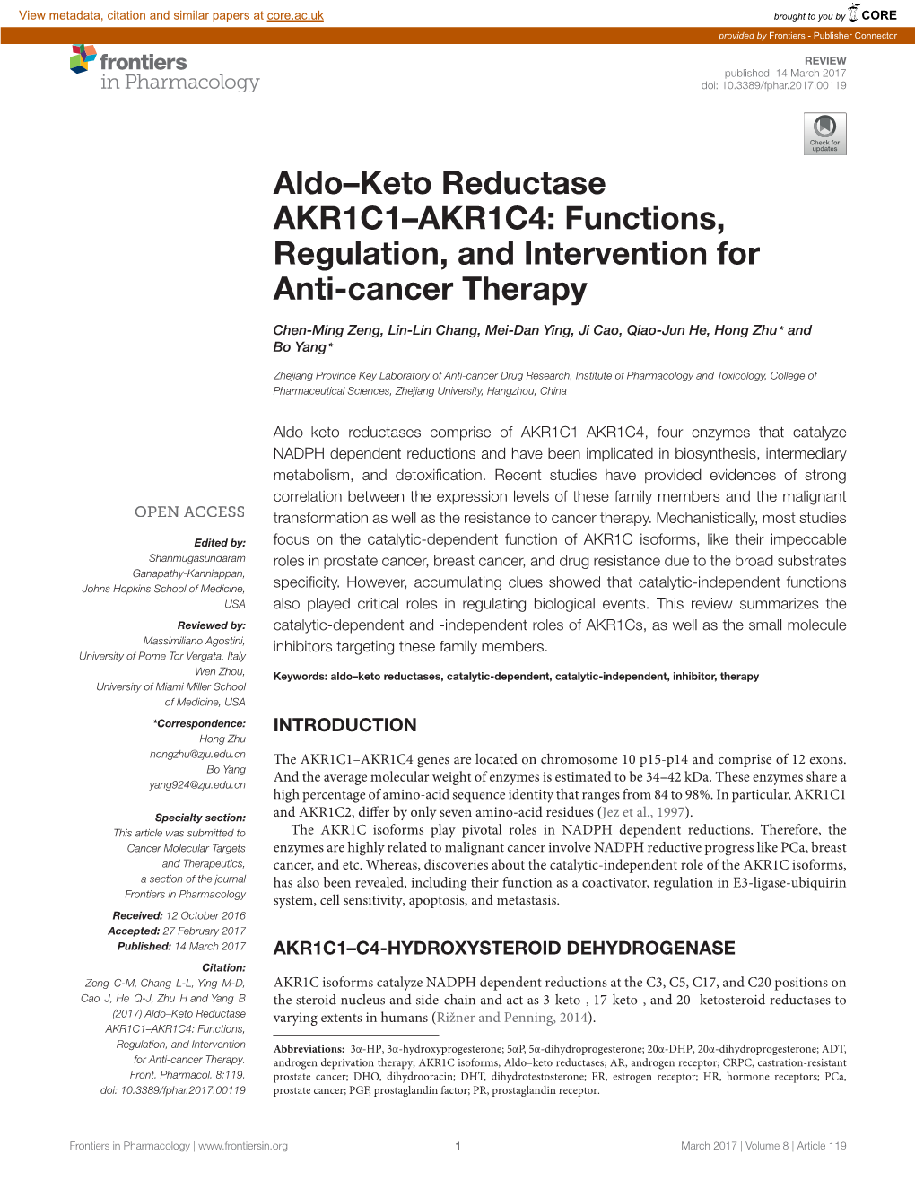 Aldo–Keto Reductase AKR1C1–AKR1C4: Functions, Regulation, and Intervention for Anti-Cancer Therapy