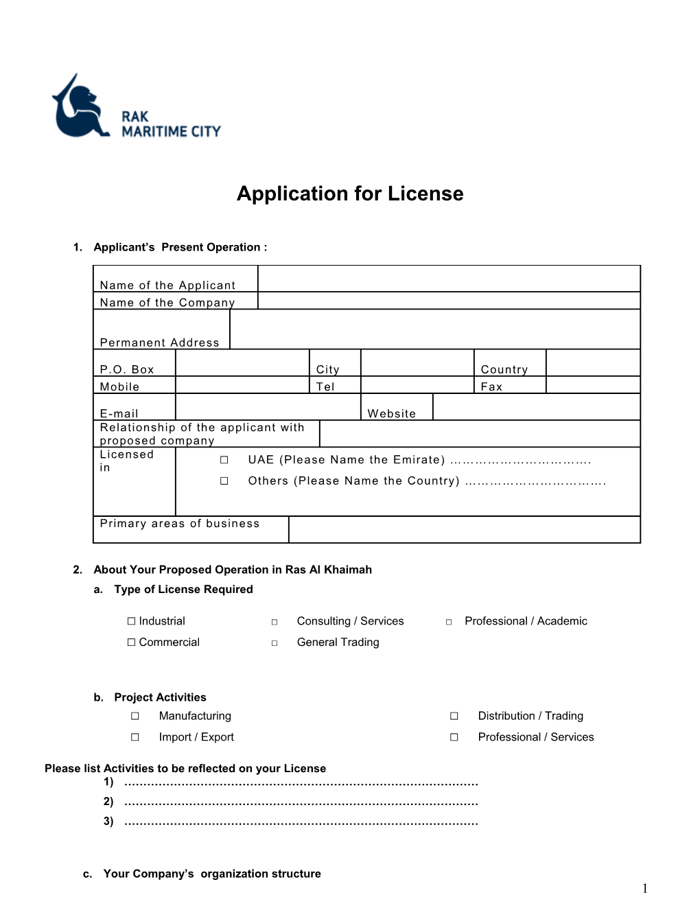 Application for License