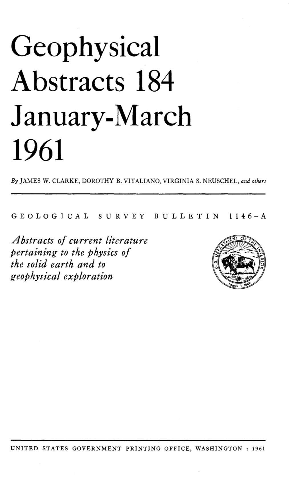 Geophysical Abstracts 184 January-March 1961