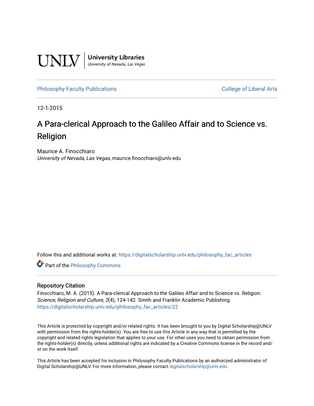 A Para-Clerical Approach to the Galileo Affair and to Science Vs