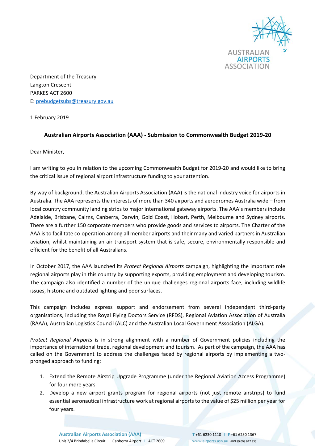 (AAA) - Submission to Commonwealth Budget 2019-20