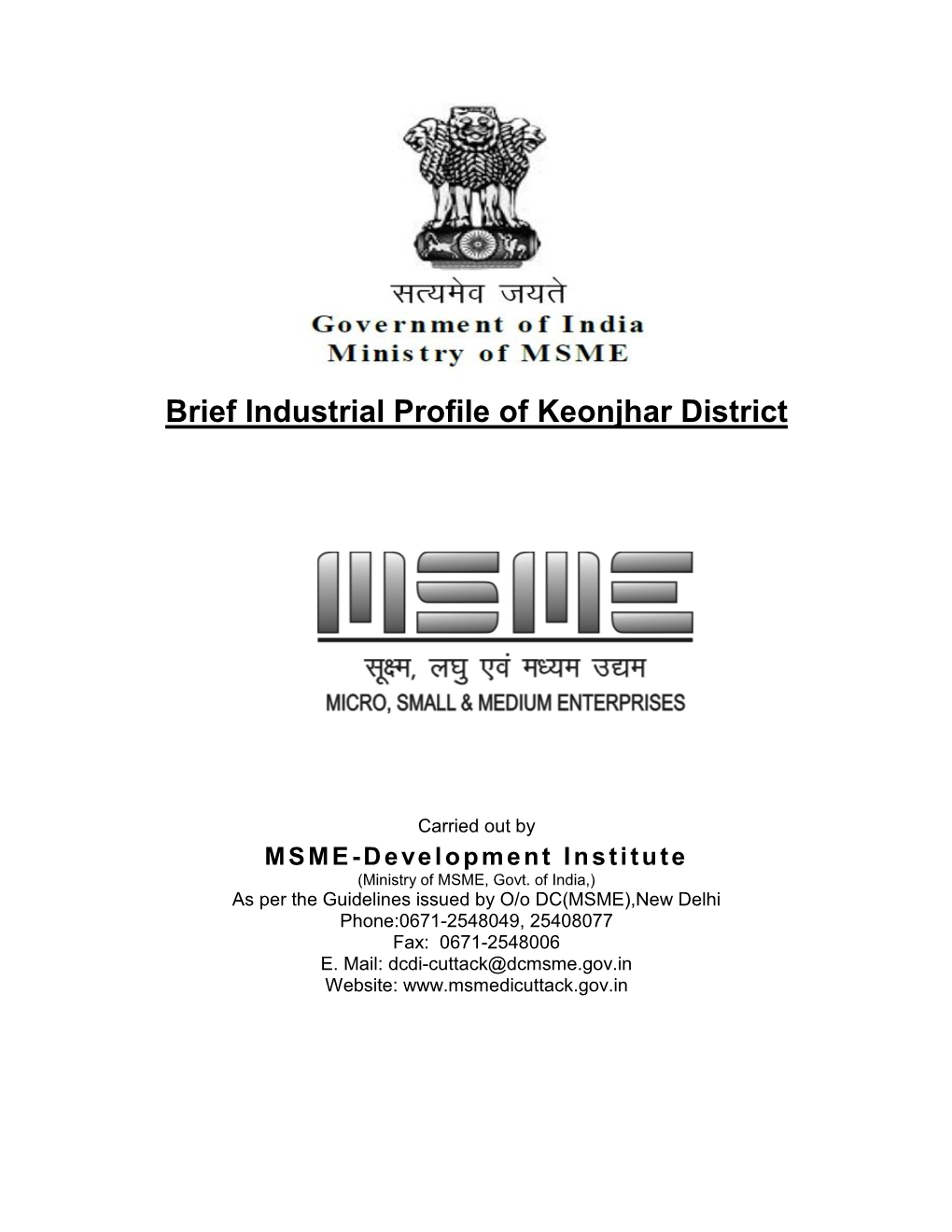 Brief Industrial Profile of Keonjhar District