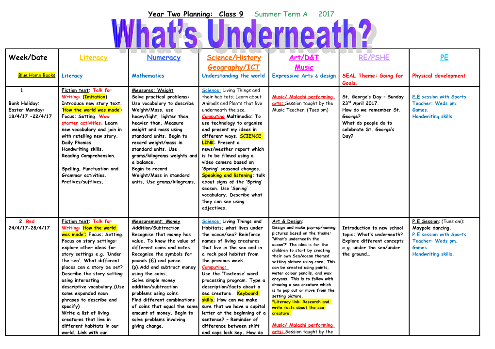 Foundation Stage Medium Term Planning