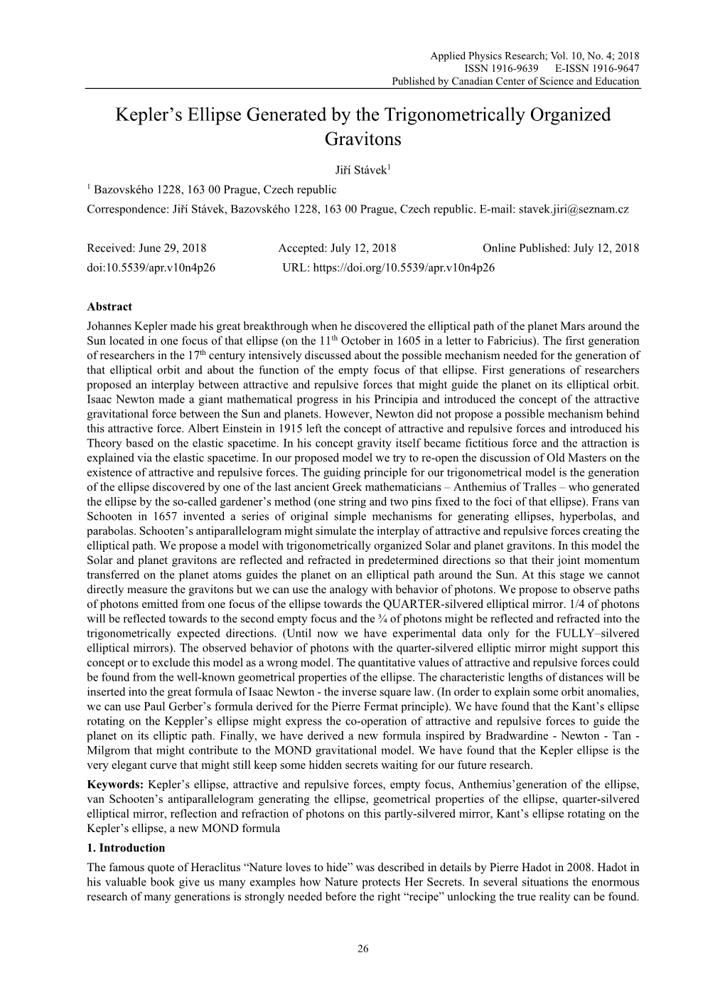 Kepler's Ellipse Generated by the Trigonometrically Organized Gravitons