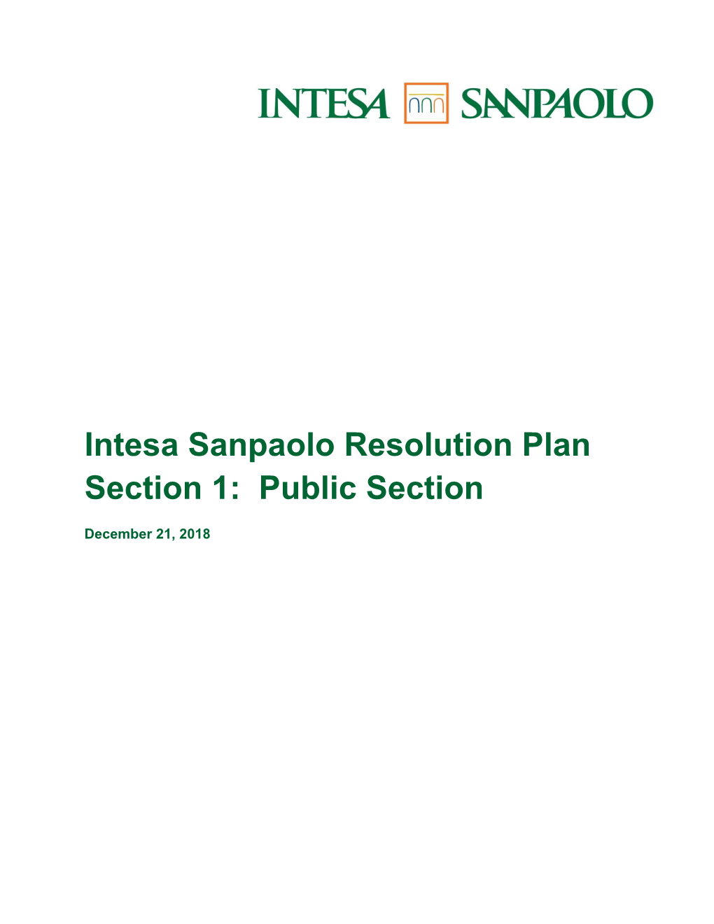 Intesa Sanpaolo Resolution Plan Section 1: Public Section