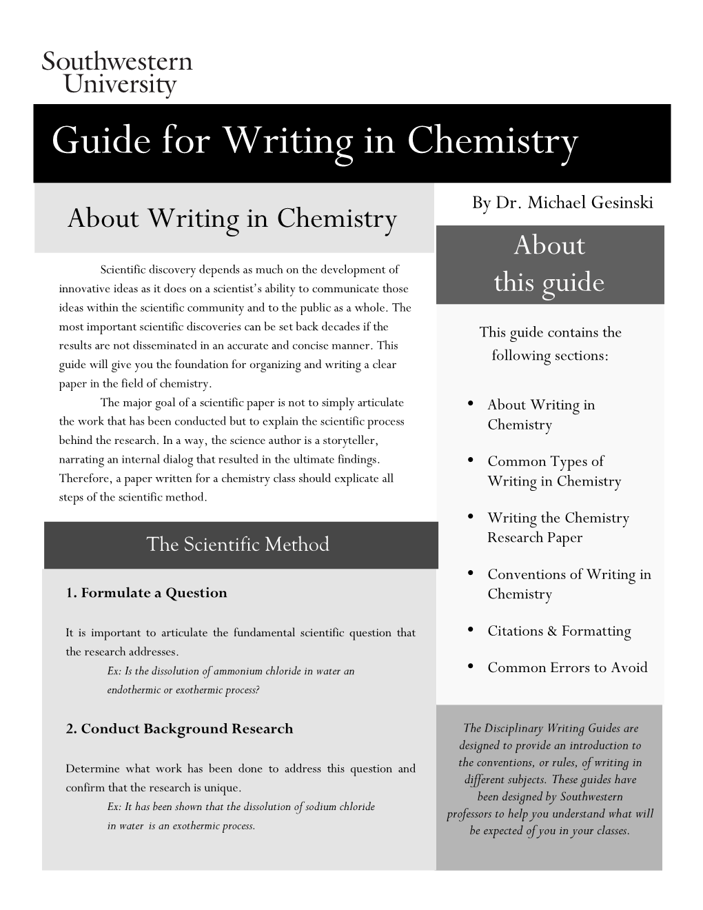 Guide for Writing in Chemistry