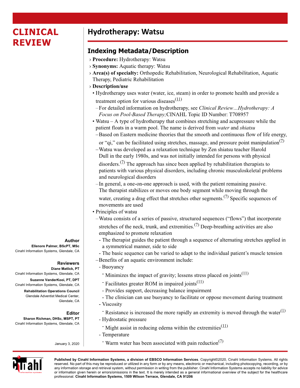 Clinical Review: Watsu Hydrotherapy