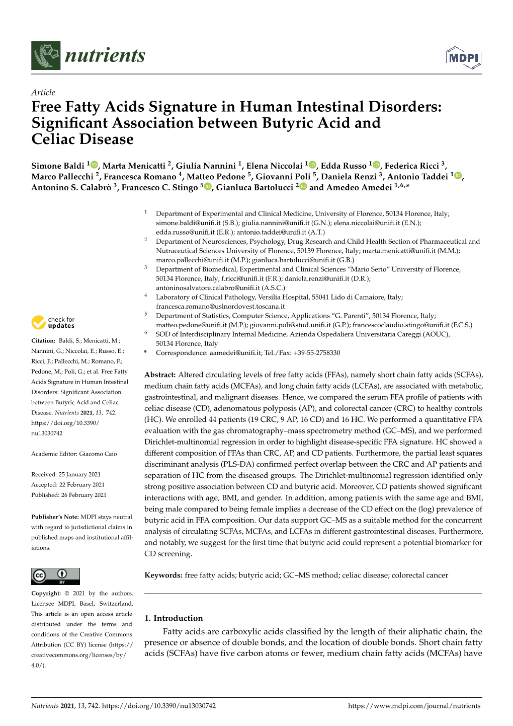 Significant Association Between Butyric Acid and Celiac Disease