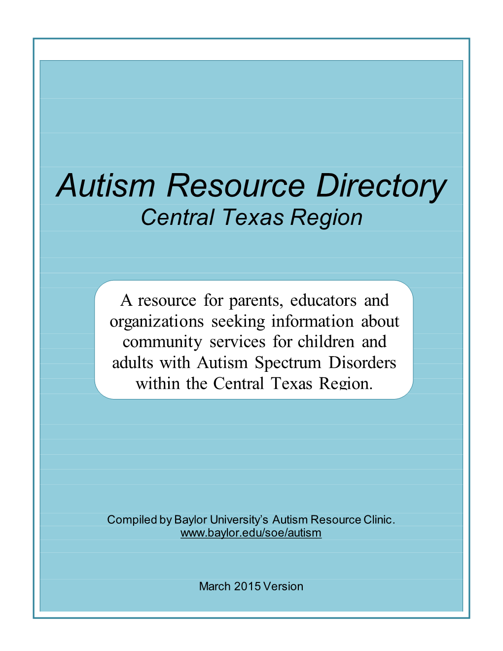 Autism Resource Directory Central Texas Region