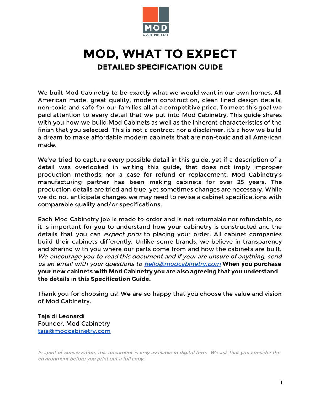 Mod, What to Expect Detailed Specification Guide