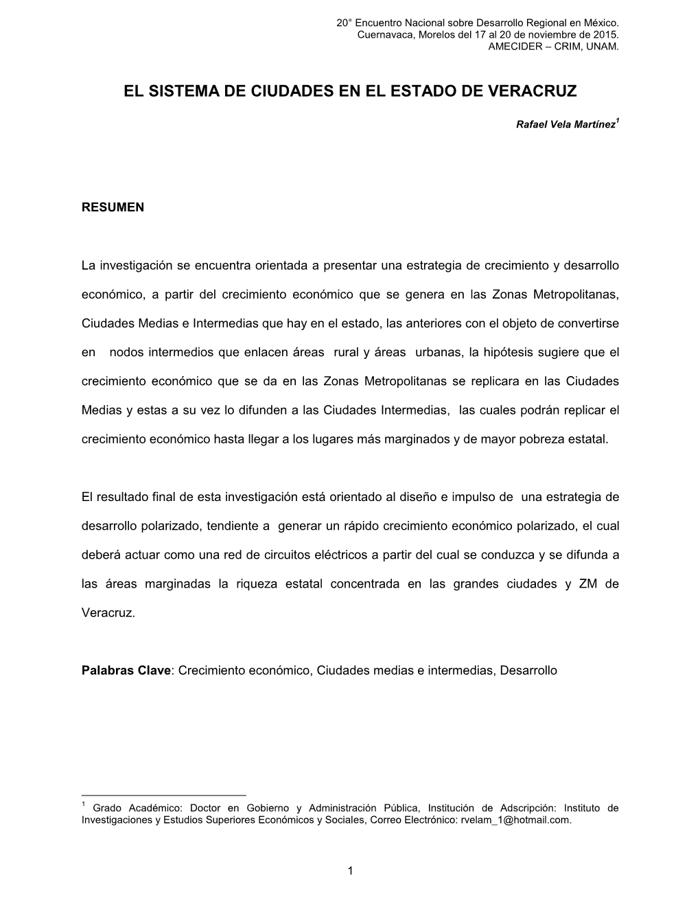 El Sistema De Ciudades En El Estado De Veracruz