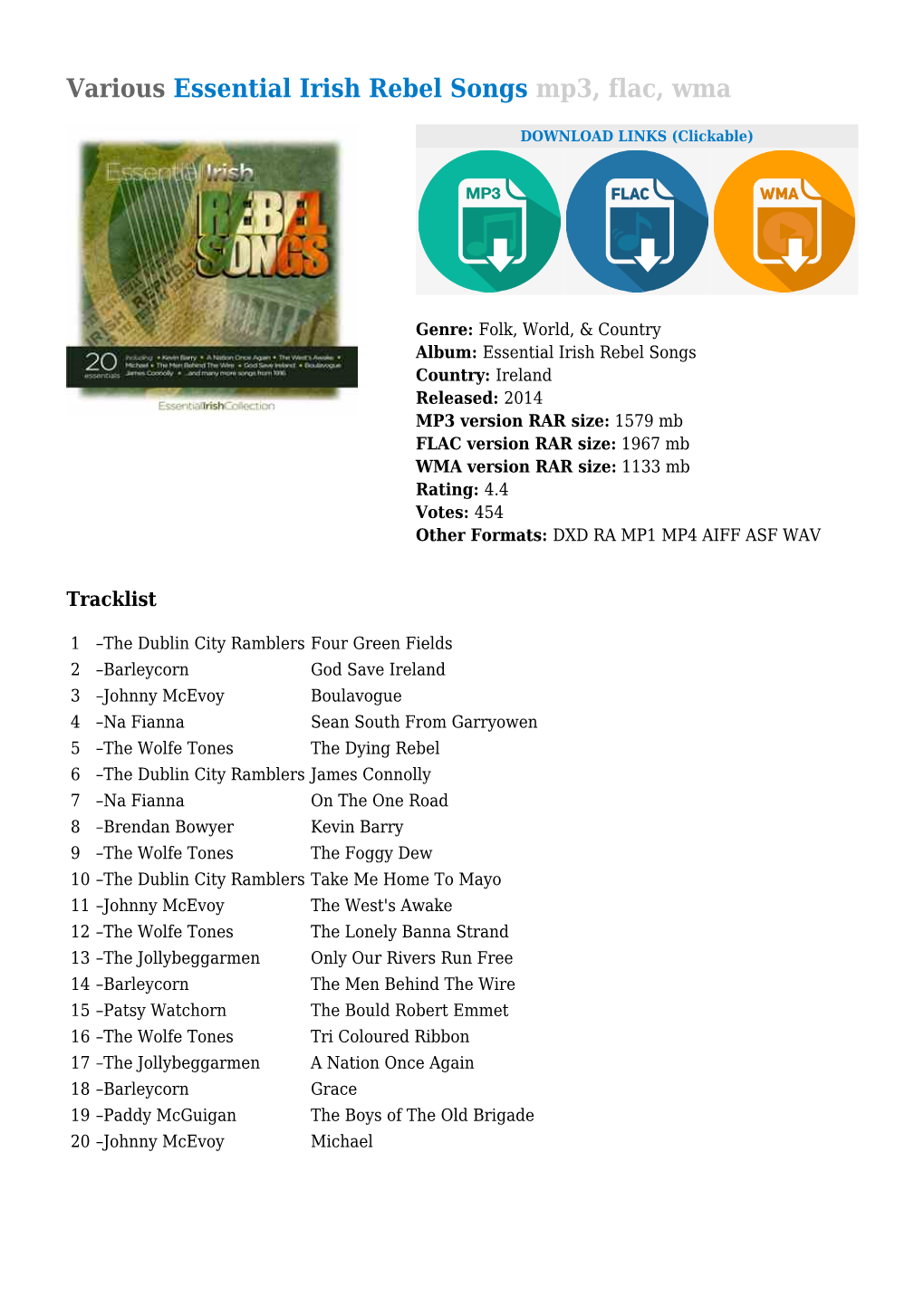 Various Essential Irish Rebel Songs Mp3, Flac, Wma