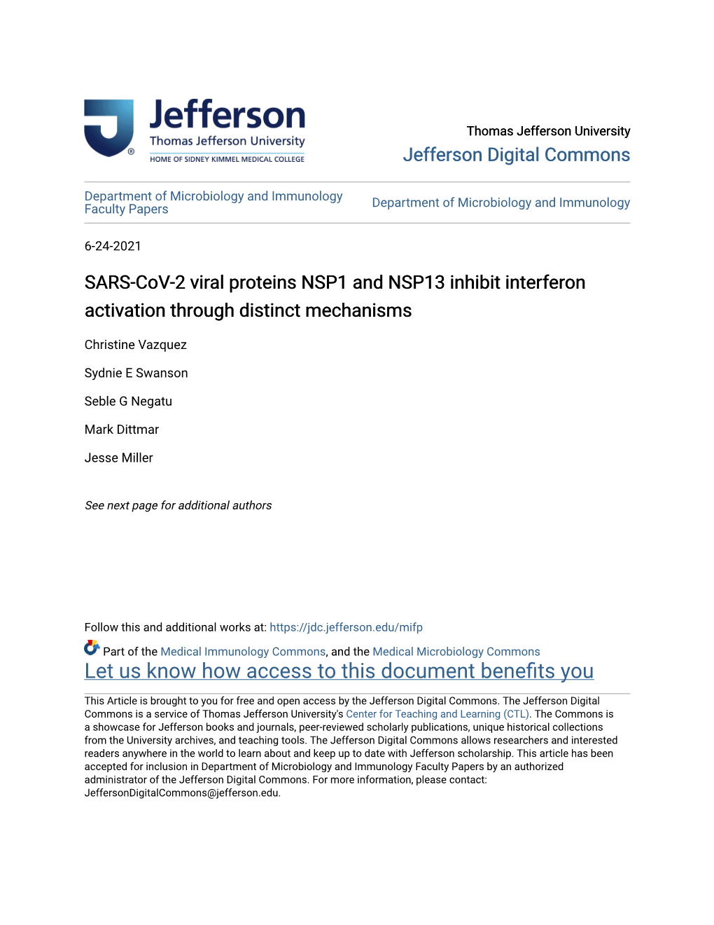 SARS-Cov-2 Viral Proteins NSP1 and NSP13 Inhibit Interferon Activation Through Distinct Mechanisms