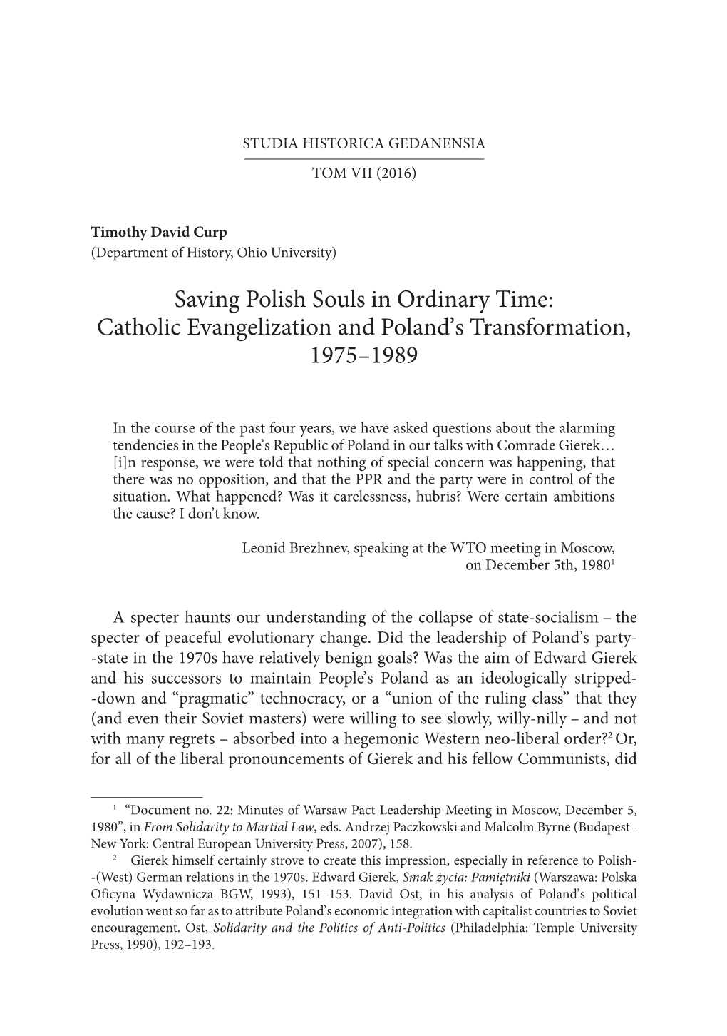 Catholic Evangelization and Poland's Transformation, 1975–1989