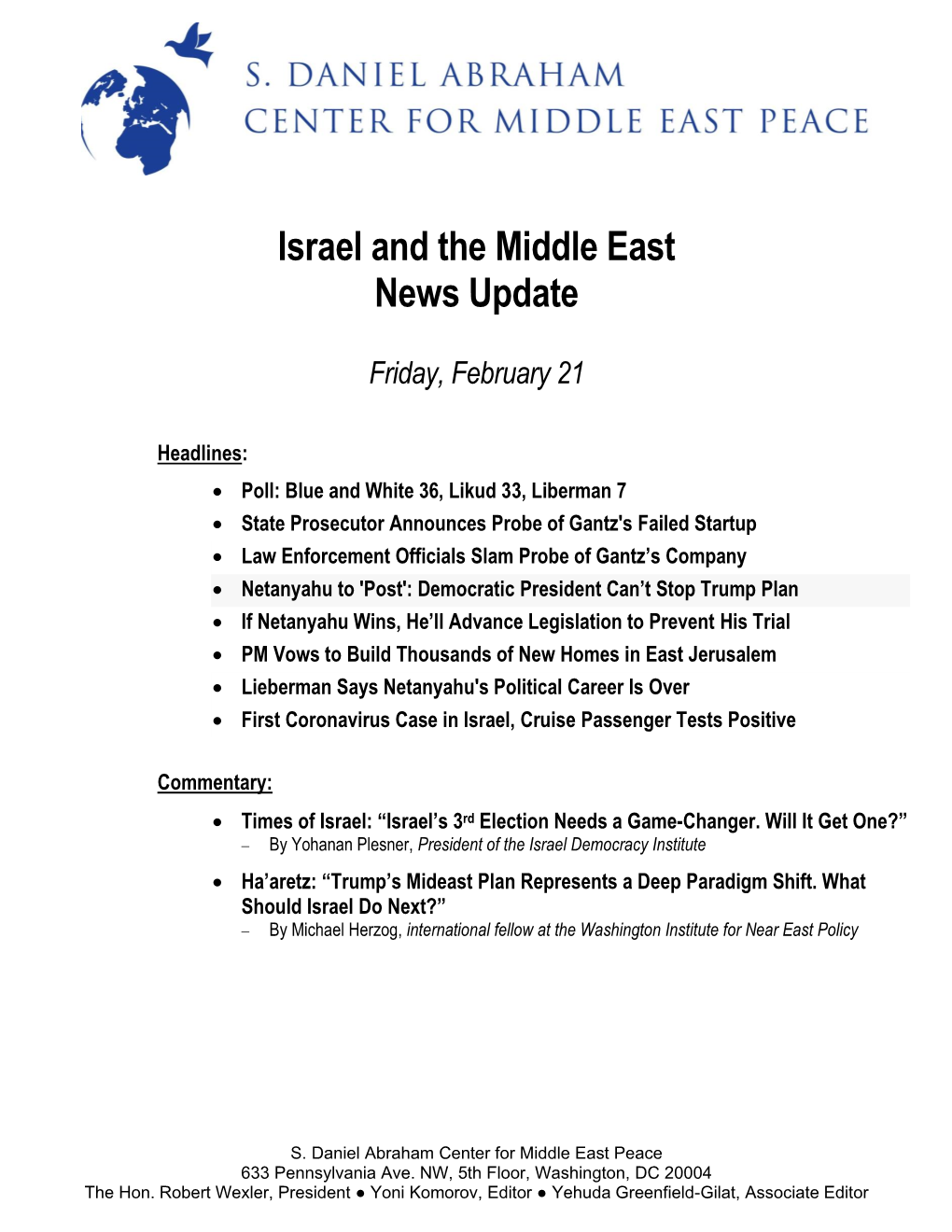 Israel and the Middle East News Update