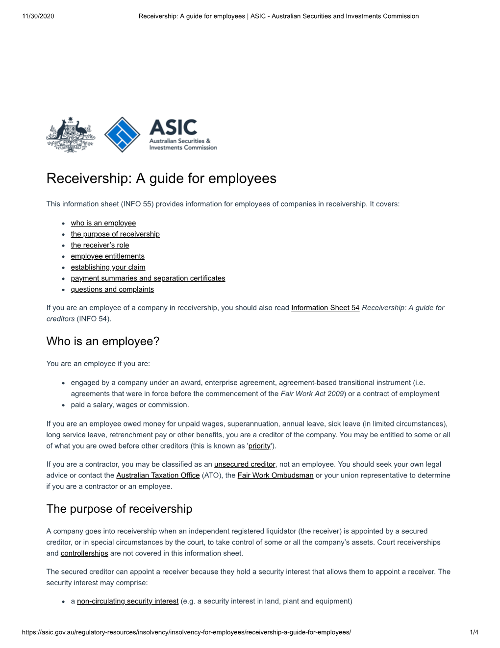 Receivership Asics Guide for Employees INFO 55