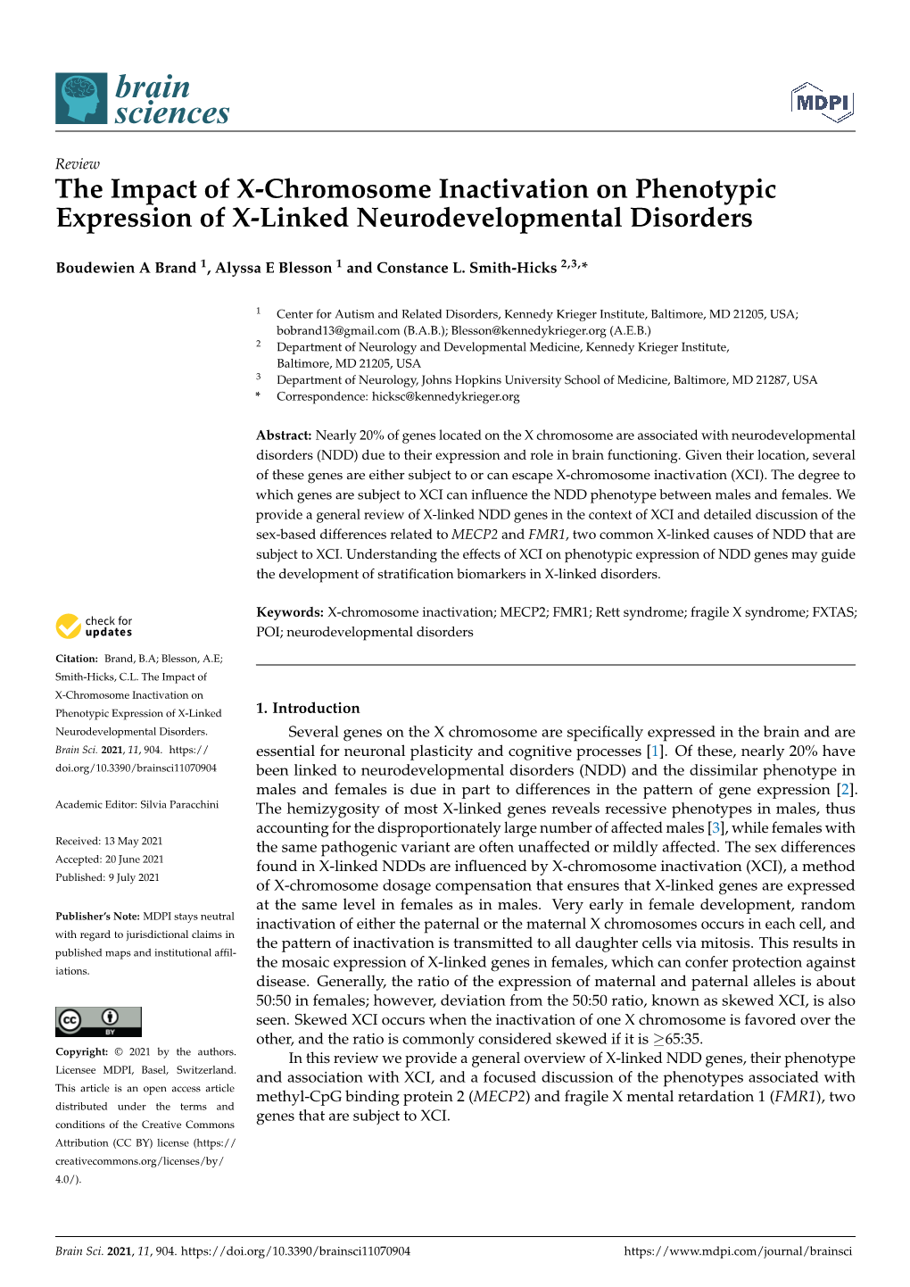 The Impact of X-Chromosome Inactivation on Phenotypic Expression of X-Linked Neurodevelopmental Disorders