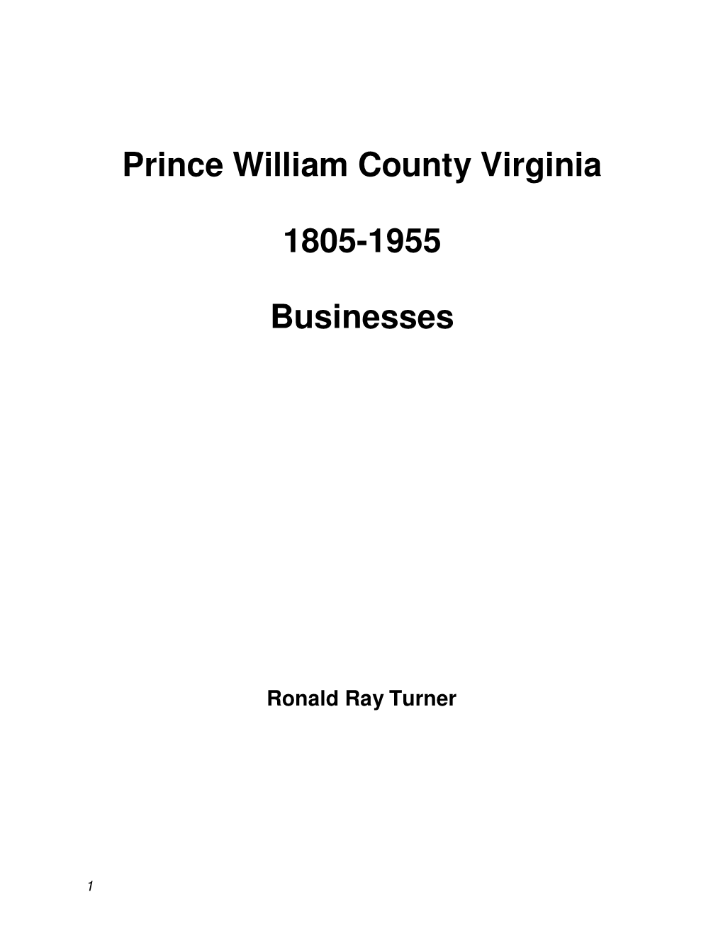 Prince William County Virginia 1805-1955 Businesses