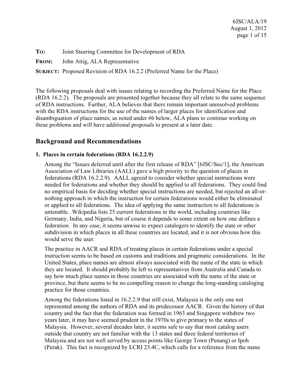 6JSC/ALA/19 August 1, 2012 Page 1 of 15