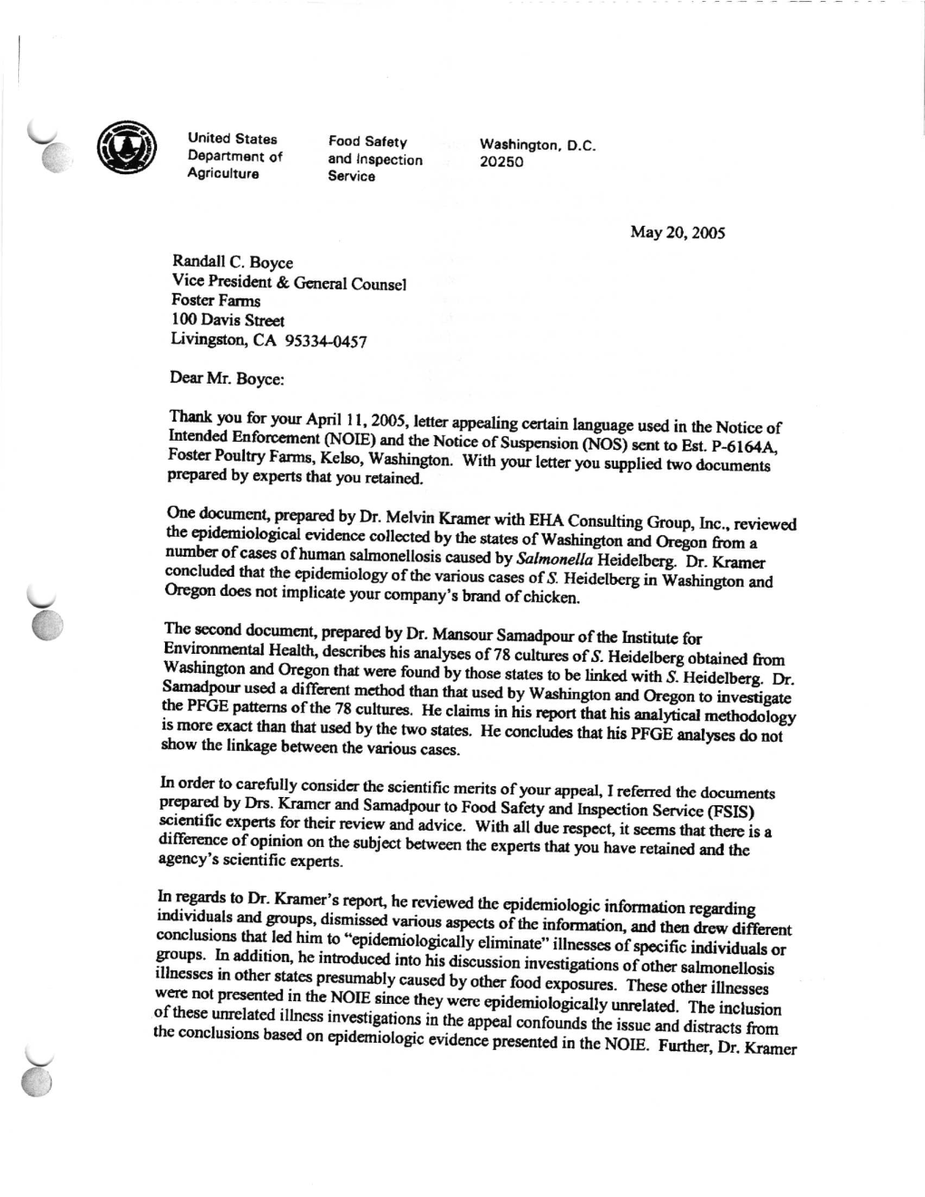 Letter from USDA to Foster Farms.Pdf