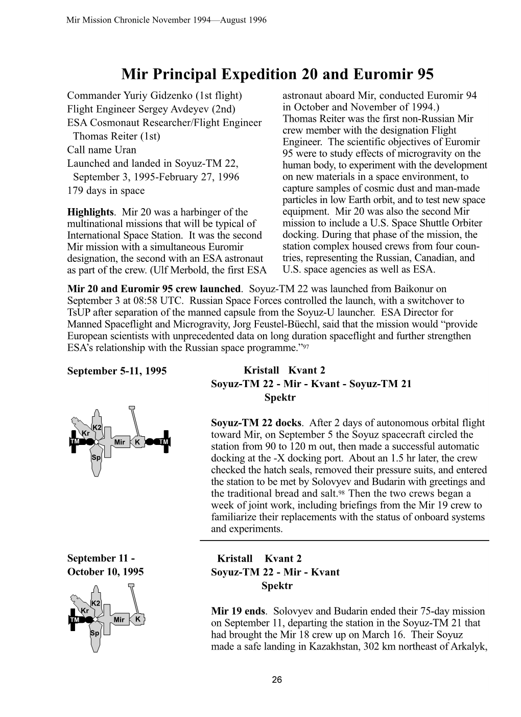 Mir Principal Expedition 20 and Euromir 95